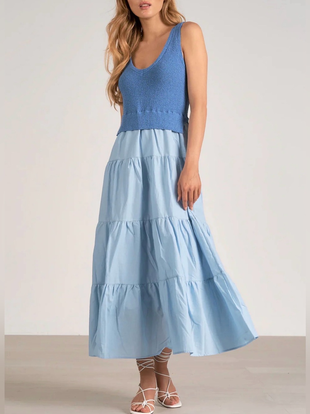 Elan Blue Knit Tank with Light Blue Skirted Hem